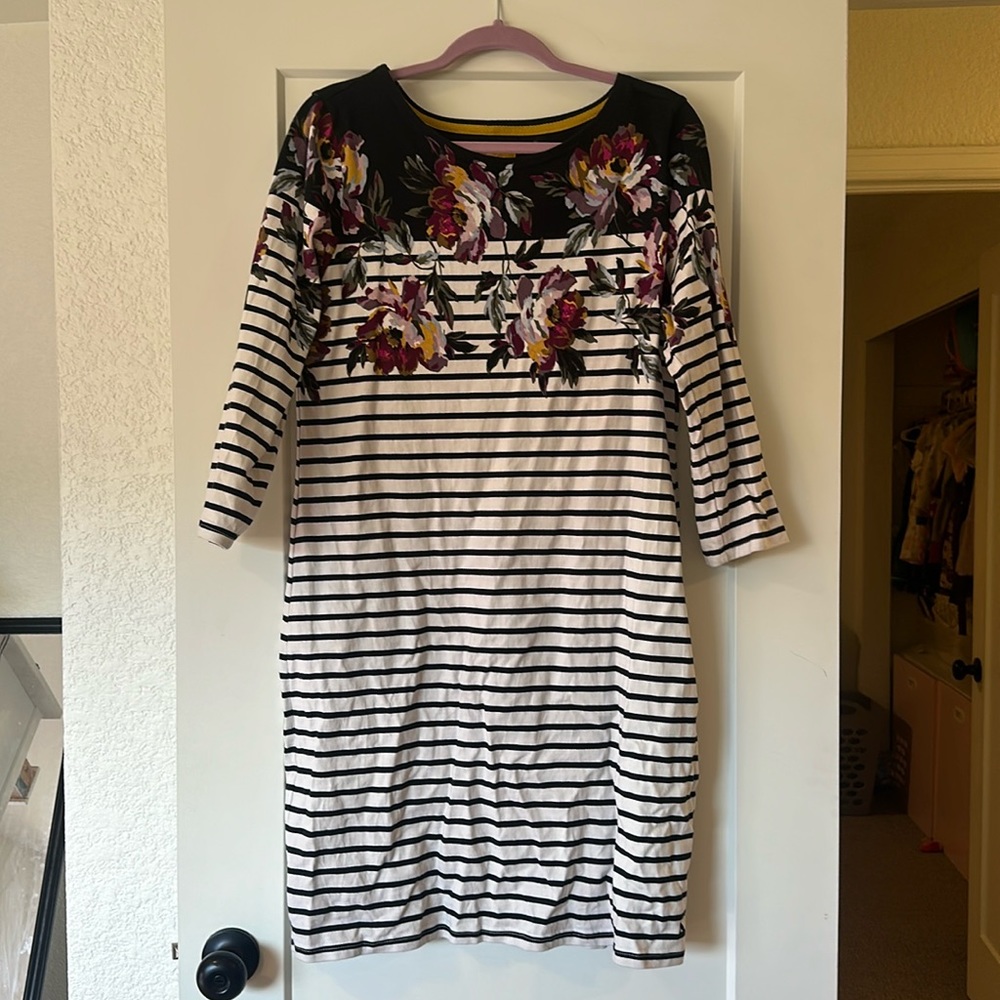Striped + floral knee length dress